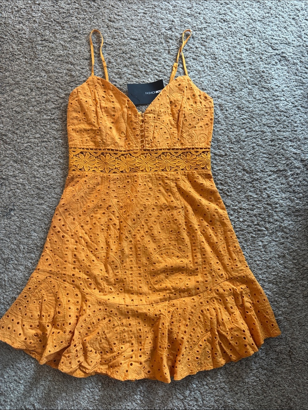 Fashion Nova Mustard Eyelet Sun Dress